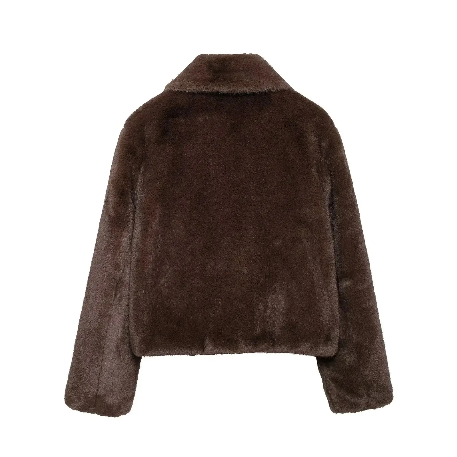 Faux Fur Lapel Side Pockets Coat