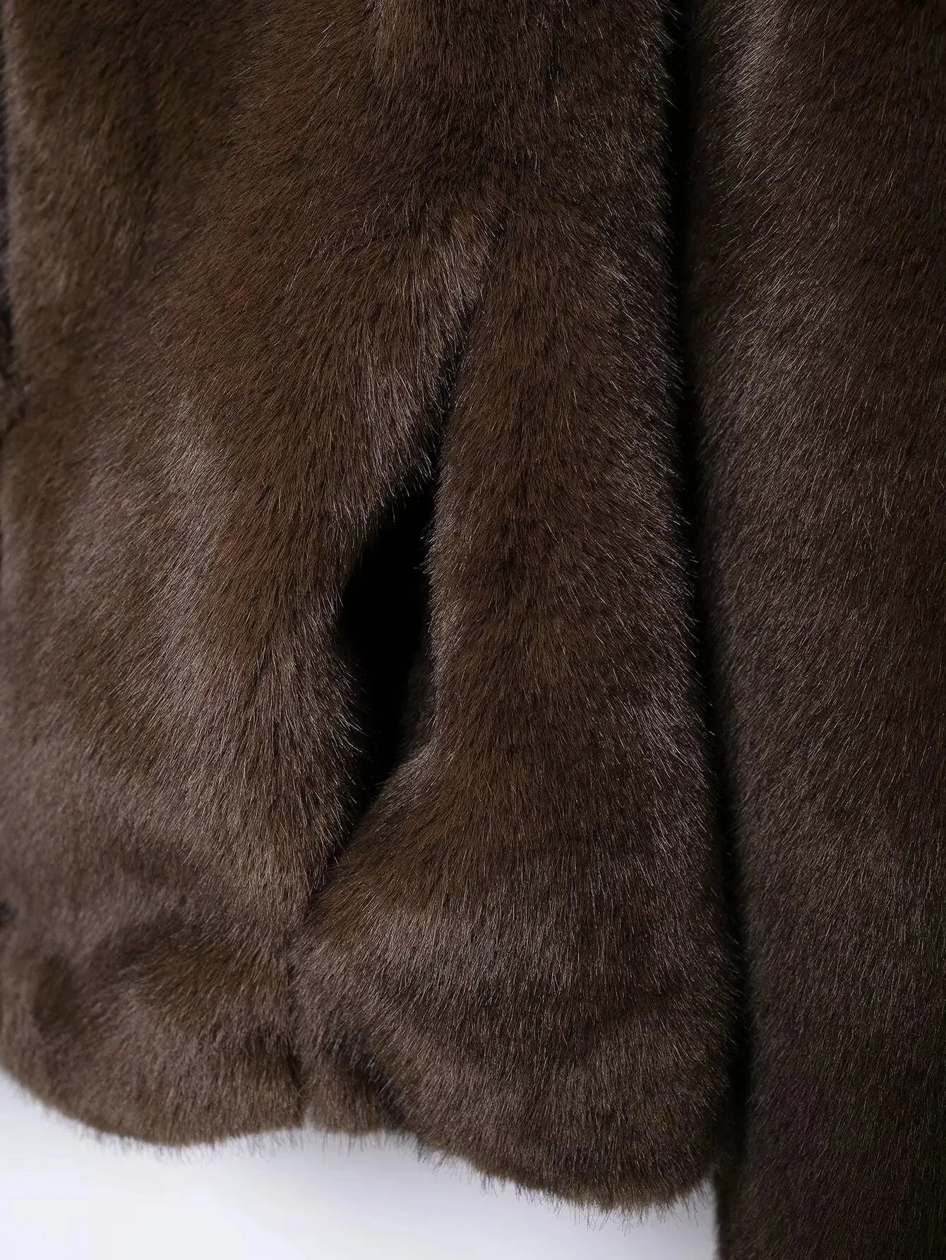 Faux Fur Lapel Side Pockets Coat