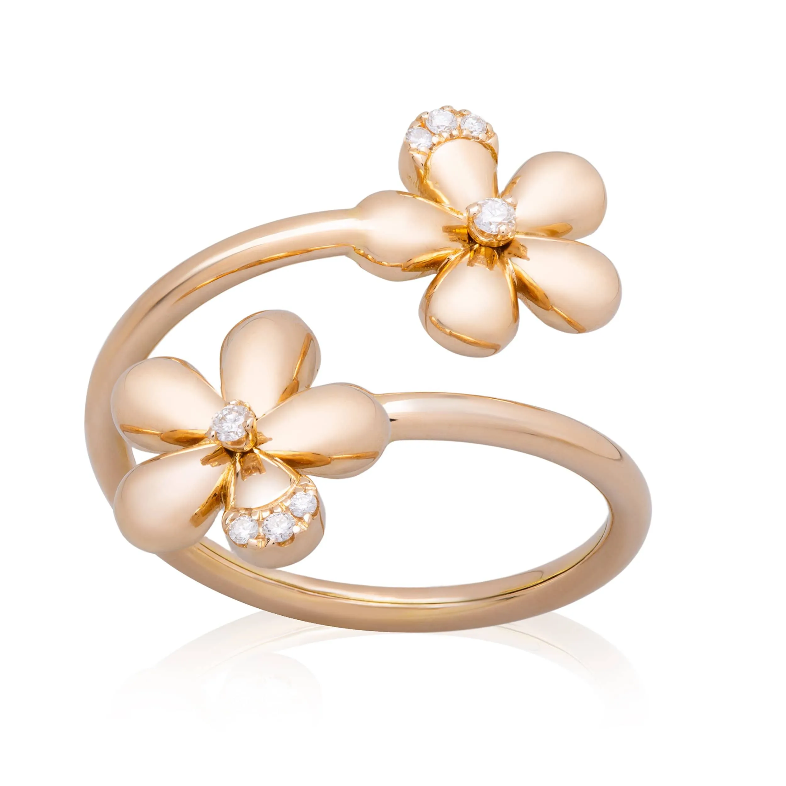 Nature collection 18KT Rose Gold Flower Ring with Diamonds