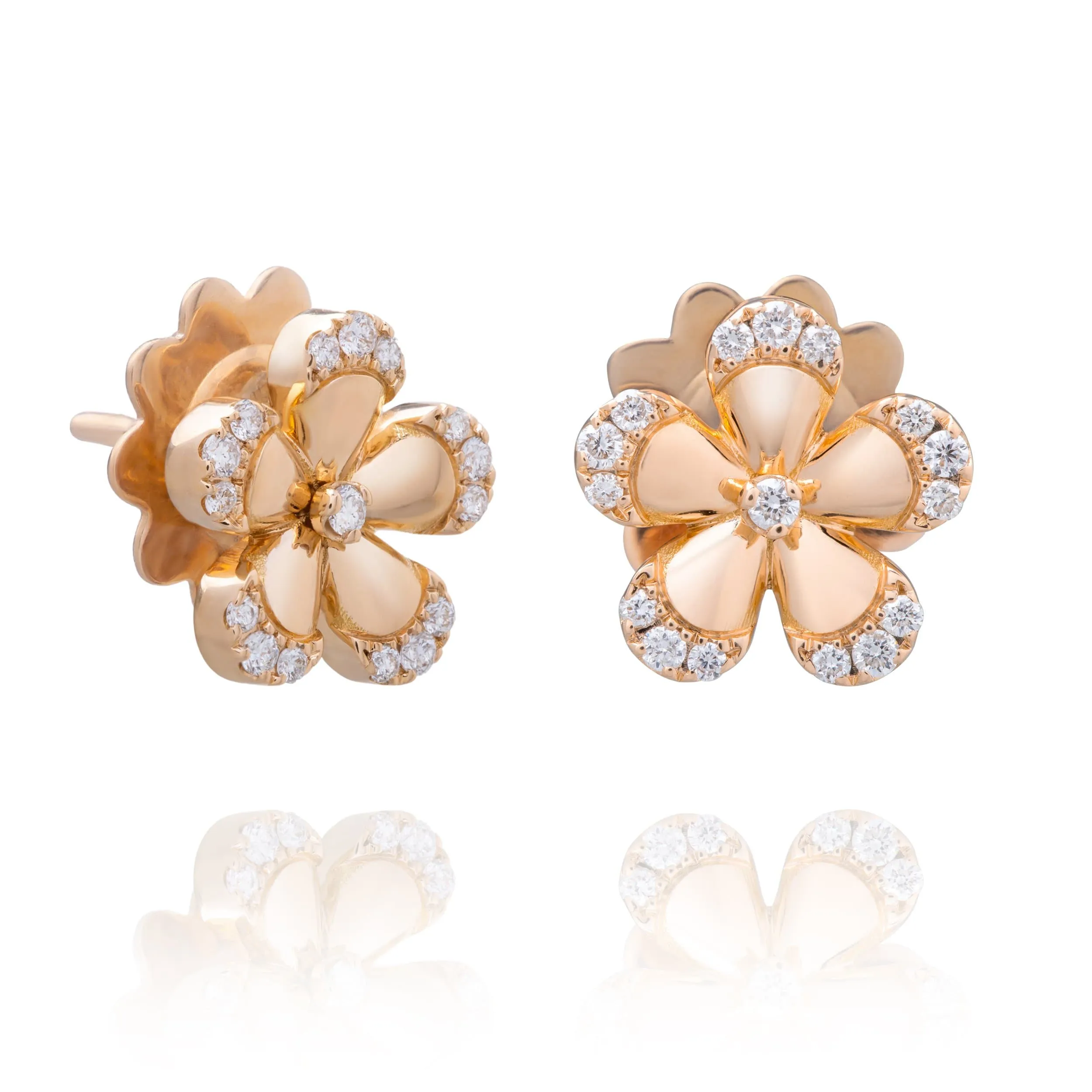 Nature Collection 18KT Rose Gold Flower Stud Earrings with Diamonds
